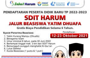 PPDB SDIT HARUM JALUR BEASISWA YATIM DHUAFA